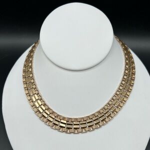 Vintage SAC Gold Tone Wide Link Necklace Collar Retro Mid Century Signed